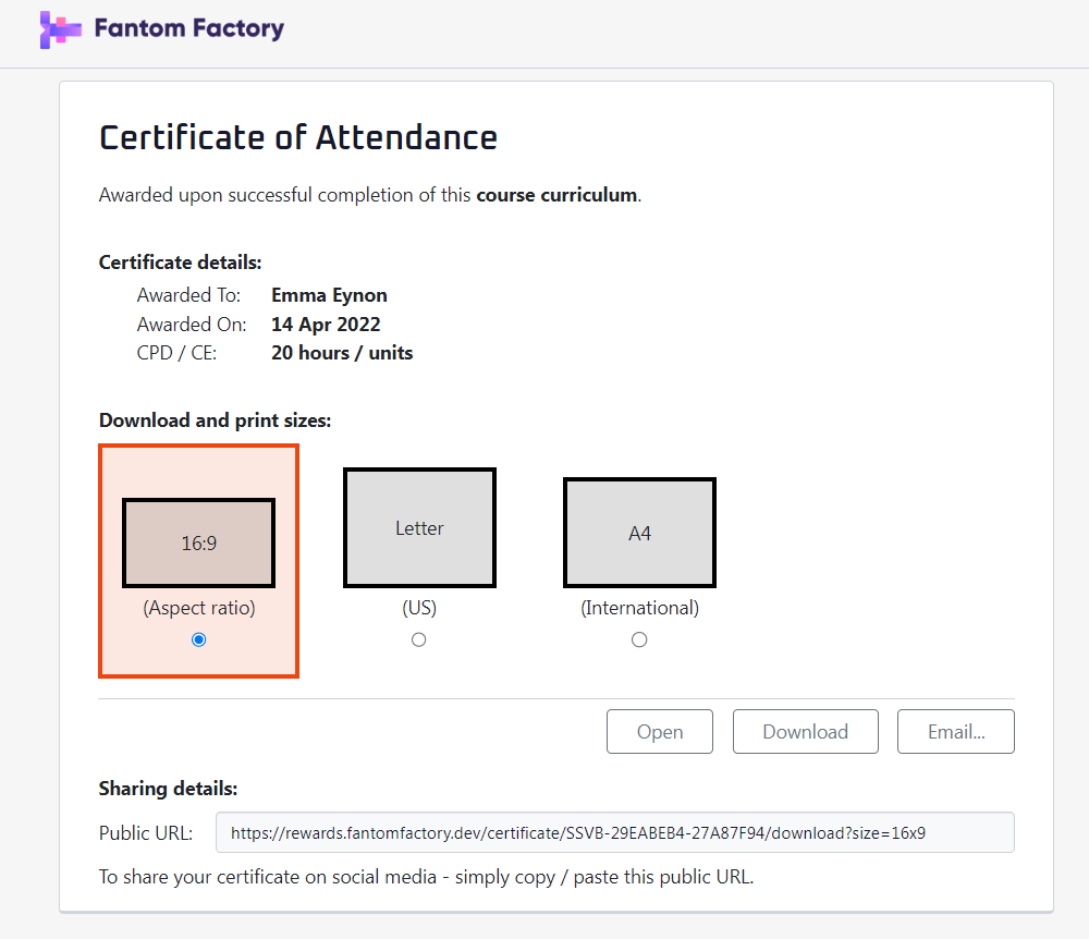 attendance certificate view
